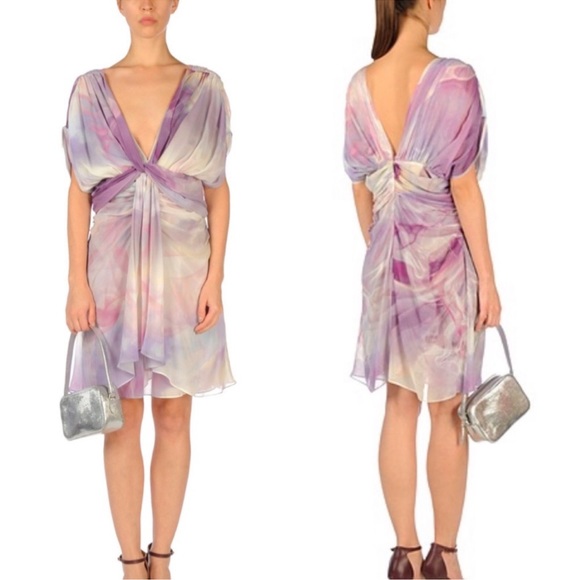 Roberto Cavalli Dresses & Skirts - Roberto Cavalli Silk Abstract Print Mini Dress IT 42 US M Purple Lavender